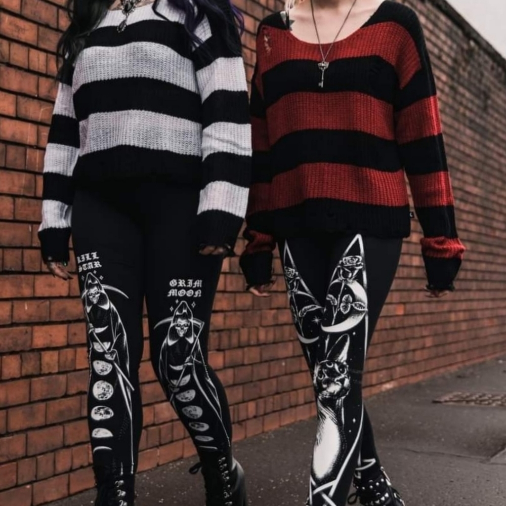 🆕️🆑️ Killstar Casey Knit Sweater | Black / White Stripes Unisex Distressed - Picture 2 of 7